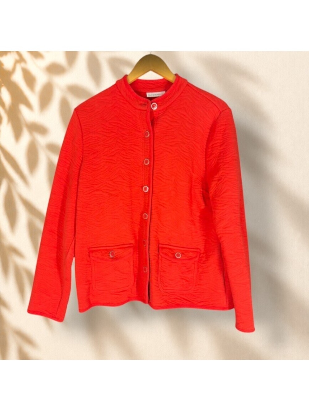 Isaac Mizrahi Jacket Women L Large Red Button Up Long Sleeve Pockets Cotton